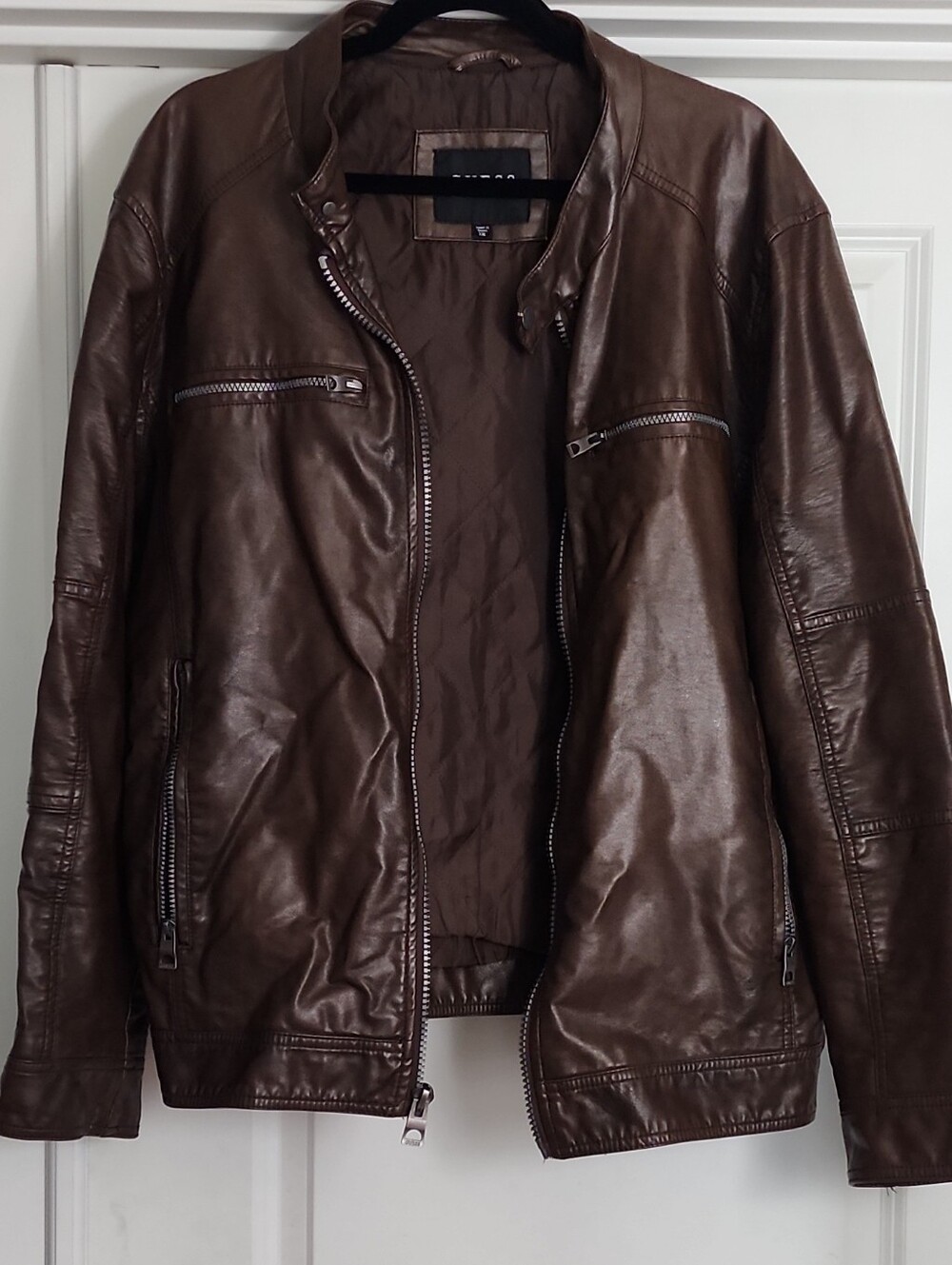 Guess Los Angeles Men's Brown Faux Leather Jacket - Classic Zip Front